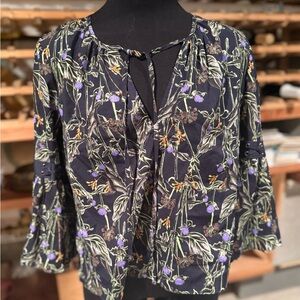 Topshop Black Blouse with Purple and Green Floral Design